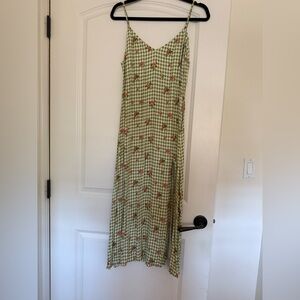 Reformation Olive Gingham Crimini Dress with Floral Accents